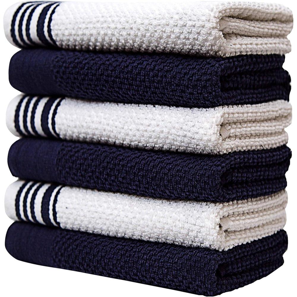 imagePack of 8 Premium Kitchen Towels Set Striped Waffle Yarn Dyed Kitchen Hand Towels Large 420 GSM Ultra Absorbent Dish Towels for Drying Dishes Cotton Tea Towels BlueNavy Blue