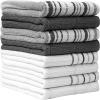 Pack of 8 Premium Kitchen Towels Set – Striped Waffle Yarn Dyed Kitchen Hand Towels – Large, 420 GSM, Ultra Absorbent – Dish Towels for Drying Dishes – Cotton Tea Towels – Blue(Grey)
