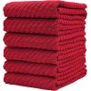 Premium Kitchen Towels (16”x 25”, 6 Pack) | Large Cotton Kitchen Hand Towels | Dish Towels | Diagonal Weave Design | 445 GSM Highly Absorbent Tea Towels Set with Hanging Loop | Grey(Red)