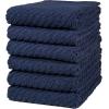 Premium Kitchen Towels (16”x 25”, 6 Pack) | Large Cotton Kitchen Hand Towels | Dish Towels | Diagonal Weave Design | 445 GSM Highly Absorbent Tea Towels Set with Hanging Loop | Grey(Navy)
