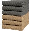 Premium Kitchen Towels (16”x 25”, 6 Pack) | Large Cotton Kitchen Hand Towels | Dish Towels | Diagonal Weave Design | 445 GSM Highly Absorbent Tea Towels Set with Hanging Loop | Grey(Grey & Tan)