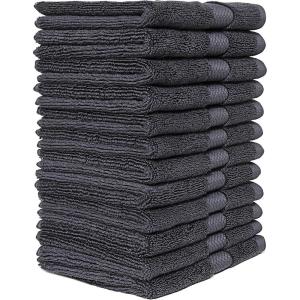 Bumble Luxury Wash Cloth Set of 12/12” x 12” Premium Wash Cloth/Ultra Soft, Highly Absorbent 800 GSM Heavy Weight Combed Cotton (Grey, 12 Pack Washcloths)