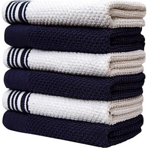 Pack of 8 Premium Kitchen Towels Set – Striped Waffle Yarn Dyed Kitchen Hand Towels – Large, 420 GSM, Ultra Absorbent – Dish Towels for Drying Dishes – Cotton Tea Towels – Blue(Navy Blue)
