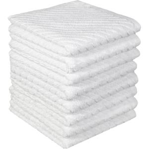 Premium Kitchen Towels (16”x 25”, 6 Pack) | Large Cotton Kitchen Hand Towels | Dish Towels | Diagonal Weave Design | 445 GSM Highly Absorbent Tea Towels Set with Hanging Loop | Grey(White)