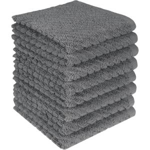 Premium Kitchen Towels (16”x 25”, 6 Pack) | Large Cotton Kitchen Hand Towels | Dish Towels | Diagonal Weave Design | 445 GSM Highly Absorbent Tea Towels Set with Hanging Loop | Grey(Grey)