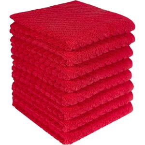 Premium Kitchen Towels (16”x 25”, 6 Pack) | Large Cotton Kitchen Hand Towels | Dish Towels | Diagonal Weave Design | 445 GSM Highly Absorbent Tea Towels Set with Hanging Loop | Grey(Red)