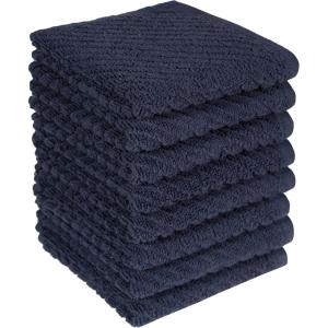 Premium Kitchen Towels (16”x 25”, 6 Pack) | Large Cotton Kitchen Hand Towels | Dish Towels | Diagonal Weave Design | 445 GSM Highly Absorbent Tea Towels Set with Hanging Loop | Grey(Navy)