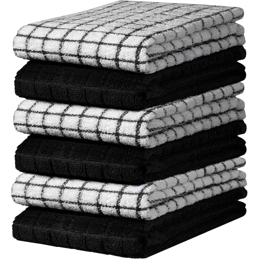 imageBumble Kitchen Towels 100 Cotton Dish Towels with Hanging Loop 16x 28 380GSM Absorbent Kitchen Towel Set 6 Pack AquaBlack