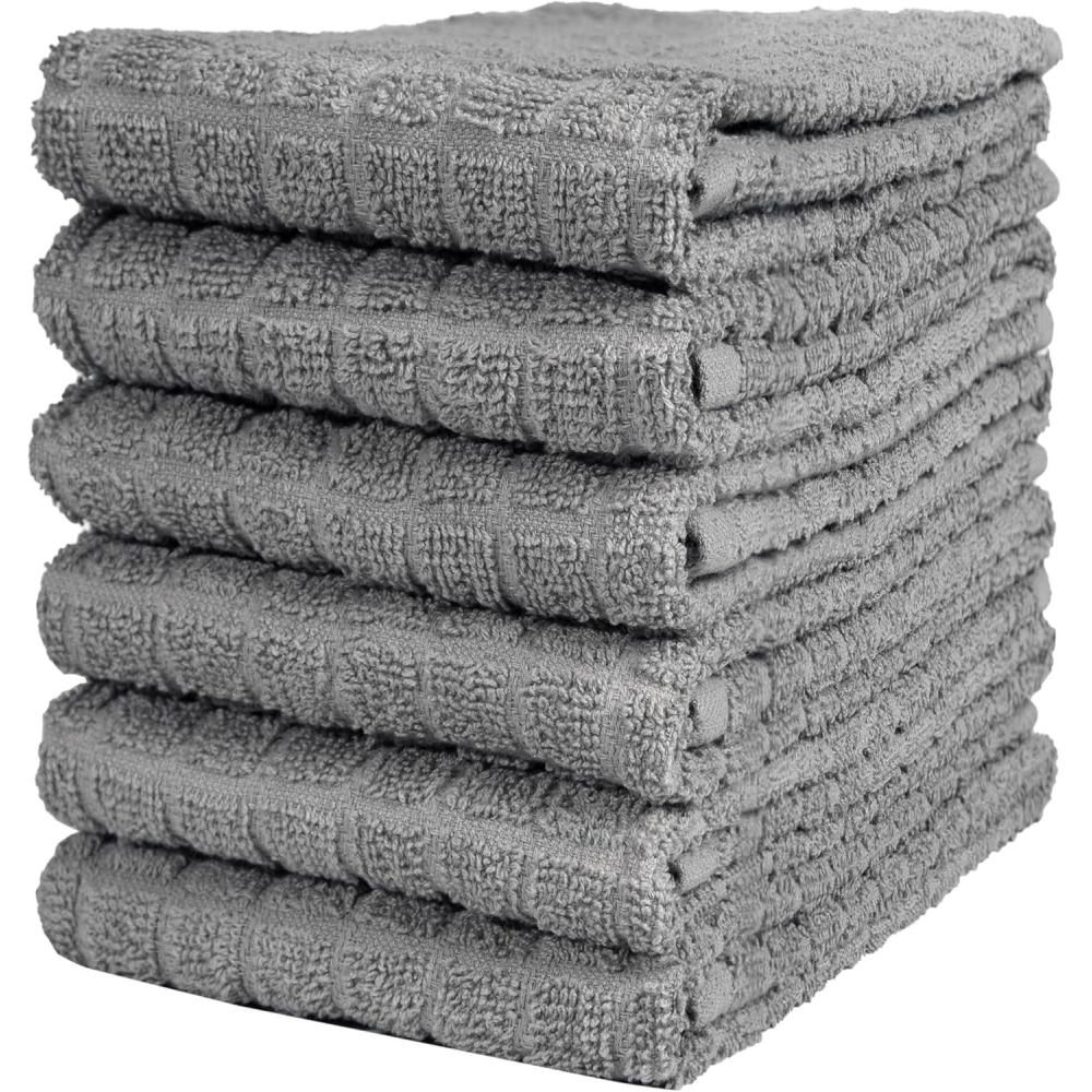 imageBumble Kitchen Towels 100 Cotton Dish Towels with Hanging Loop 16x 28 380GSM Absorbent Kitchen Towel Set 6 Pack AquaGrey Solid