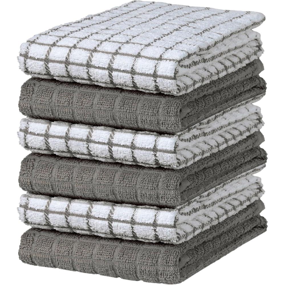 imageBumble Kitchen Towels 100 Cotton Dish Towels with Hanging Loop 16x 28 380GSM Absorbent Kitchen Towel Set 6 Pack AquaGrey