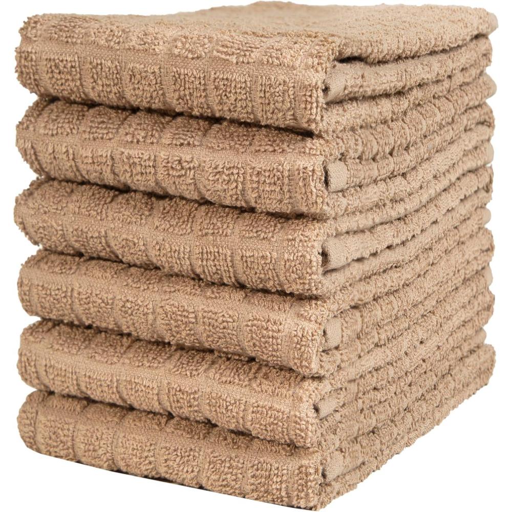 imageBumble Kitchen Towels 100 Cotton Dish Towels with Hanging Loop 16x 28 380GSM Absorbent Kitchen Towel Set 6 Pack AquaTan Solid