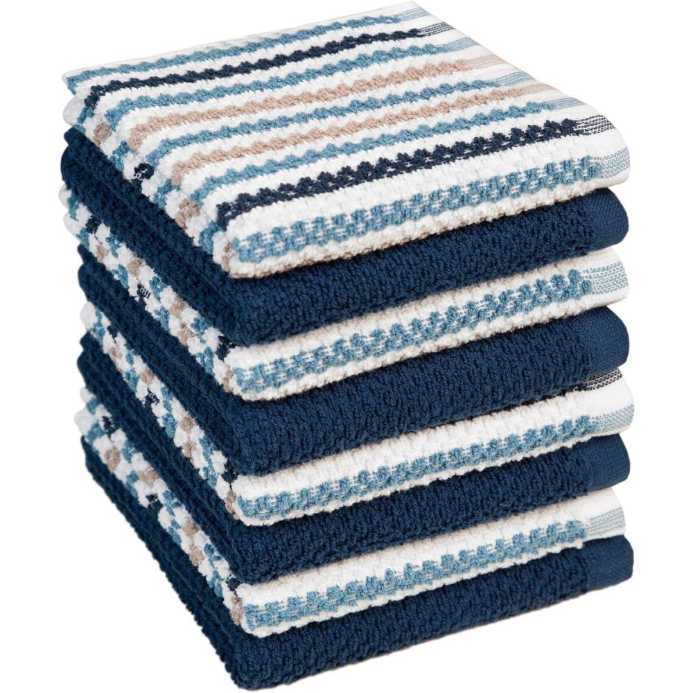 imageKitchen Towels 16x 26 6 Pack Large Cotton Dish Towels Popcorn Stripe Design 430 GSM Highly Absorbent with Hanging Loop GrayBlue Wide Stripes