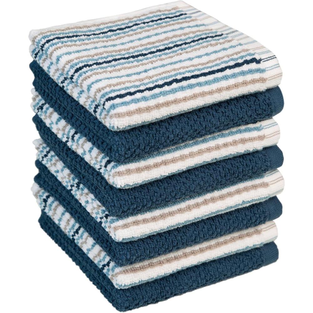imageKitchen Towels 16x 26 6 Pack Large Cotton Dish Towels Popcorn Stripe Design 430 GSM Highly Absorbent with Hanging Loop GrayBlue
