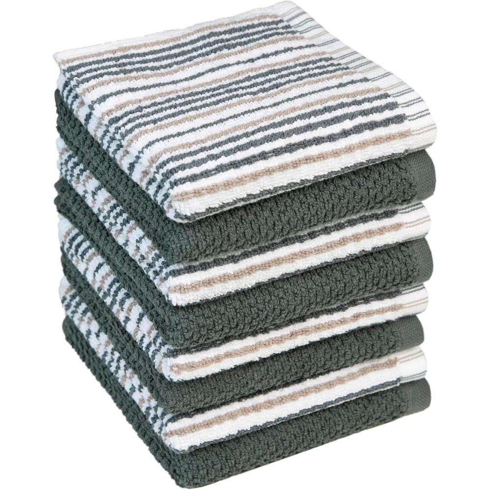imageKitchen Towels 16x 26 6 Pack Large Cotton Dish Towels Popcorn Stripe Design 430 GSM Highly Absorbent with Hanging Loop GrayGrey