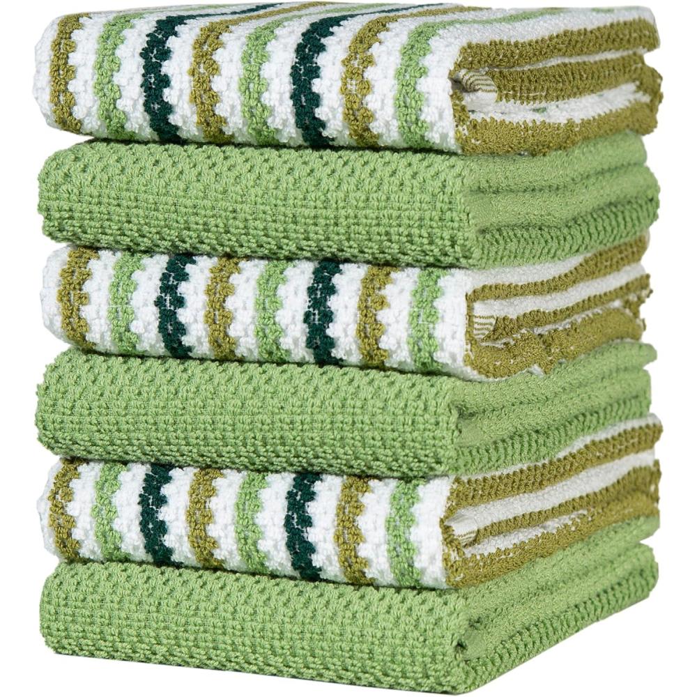 imageKitchen Towels 16x 26 6 Pack Large Cotton Dish Towels Popcorn Stripe Design 430 GSM Highly Absorbent with Hanging Loop GraySage Wide Stripes