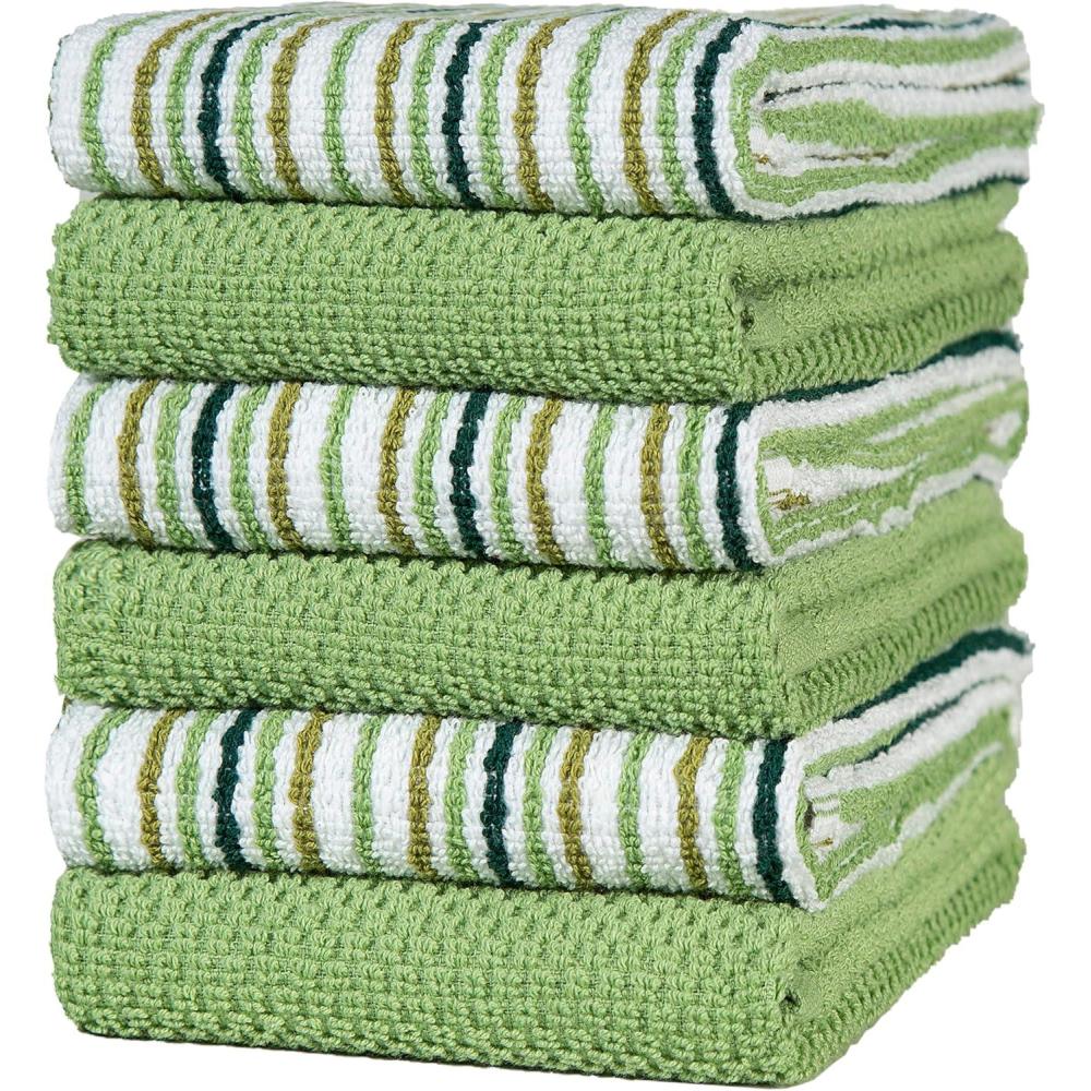 imageKitchen Towels 16x 26 6 Pack Large Cotton Dish Towels Popcorn Stripe Design 430 GSM Highly Absorbent with Hanging Loop GraySage