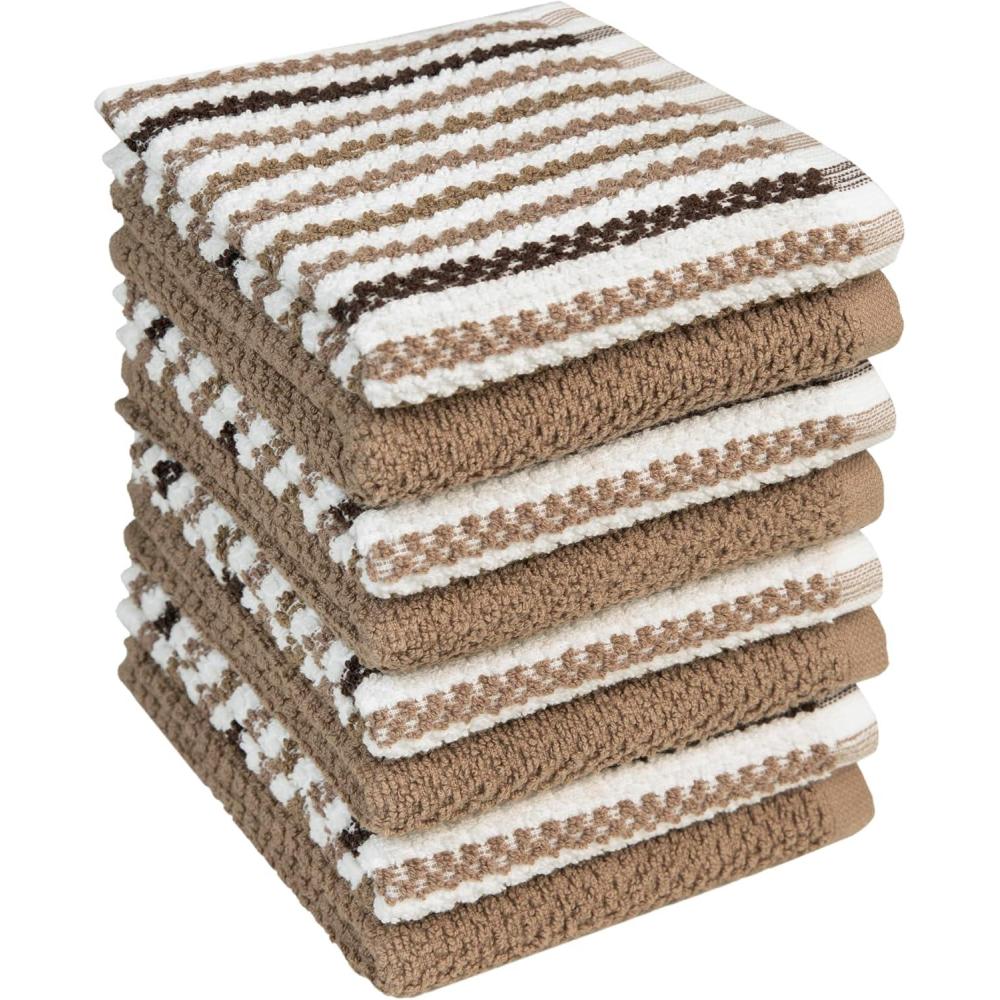 imageKitchen Towels 16x 26  6 Pack  Large Cotton Dish Towels  Popcorn Stripe Design  430 GSM Highly Absorbent with Hanging Loop  GrayTan  Wide Stripes