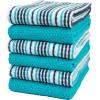 Kitchen Towels 16”x 26” – 6 Pack | Large Cotton Dish Towels | Popcorn Stripe Design | 430 GSM Highly Absorbent with Hanging Loop | Gray(Aqua)