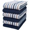 Kitchen Towels 16”x 26” – 6 Pack | Large Cotton Dish Towels | Popcorn Stripe Design | 430 GSM Highly Absorbent with Hanging Loop | Gray(Blue – Wide Stripes)