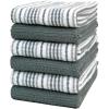 Kitchen Towels 16”x 26” – 6 Pack | Large Cotton Dish Towels | Popcorn Stripe Design | 430 GSM Highly Absorbent with Hanging Loop | Gray(Grey)