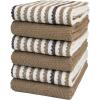 Kitchen Towels 16”x 26” – 6 Pack | Large Cotton Dish Towels | Popcorn Stripe Design | 430 GSM Highly Absorbent with Hanging Loop | Gray(Tan – Wide Stripes)