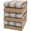 Kitchen Towels 16”x 26” – 6 Pack | Large Cotton Dish Towels | Popcorn Stripe Design | 430 GSM Highly Absorbent with Hanging Loop | Gray(Tan)