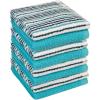Kitchen Towels 16”x 26” – 6 Pack | Large Cotton Dish Towels | Popcorn Stripe Design | 430 GSM Highly Absorbent with Hanging Loop | Gray(Aqua)