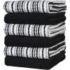 Kitchen Towels 16”x 26” – 6 Pack | Large Cotton Dish Towels | Popcorn Stripe Design | 430 GSM Highly Absorbent with Hanging Loop | Gray(Black)
