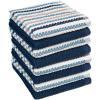 Kitchen Towels 16”x 26” – 6 Pack | Large Cotton Dish Towels | Popcorn Stripe Design | 430 GSM Highly Absorbent with Hanging Loop | Gray(Blue – Wide Stripes)
