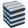 Kitchen Towels 16”x 26” – 6 Pack | Large Cotton Dish Towels | Popcorn Stripe Design | 430 GSM Highly Absorbent with Hanging Loop | Gray(Blue)