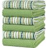 Kitchen Towels 16”x 26” – 6 Pack | Large Cotton Dish Towels | Popcorn Stripe Design | 430 GSM Highly Absorbent with Hanging Loop | Gray(Sage)