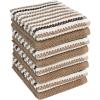Kitchen Towels 16”x 26” – 6 Pack | Large Cotton Dish Towels | Popcorn Stripe Design | 430 GSM Highly Absorbent with Hanging Loop | Gray(Tan – Wide Stripes)
