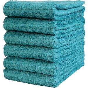 Bumble Kitchen Towels | 100% Cotton Dish Towels with Hanging Loop | 16″x 28″ | 380GSM | Absorbent Kitchen Towel Set | 6 Pack, Aqua(Aqua – Solid)