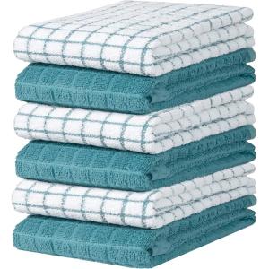 Bumble Kitchen Towels | 100% Cotton Dish Towels with Hanging Loop | 16″x 28″ | 380GSM | Absorbent Kitchen Towel Set | 6 Pack, Aqua(Aqua)