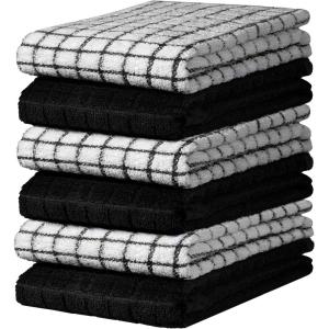 Bumble Kitchen Towels | 100% Cotton Dish Towels with Hanging Loop | 16″x 28″ | 380GSM | Absorbent Kitchen Towel Set | 6 Pack, Aqua(Black)