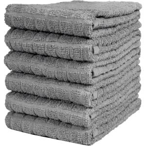 Bumble Kitchen Towels | 100% Cotton Dish Towels with Hanging Loop | 16″x 28″ | 380GSM | Absorbent Kitchen Towel Set | 6 Pack, Aqua(Grey – Solid)