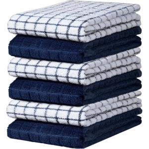 Bumble Kitchen Towels | 100% Cotton Dish Towels with Hanging Loop | 16″x 28″ | 380GSM | Absorbent Kitchen Towel Set | 6 Pack, Aqua(Navy)