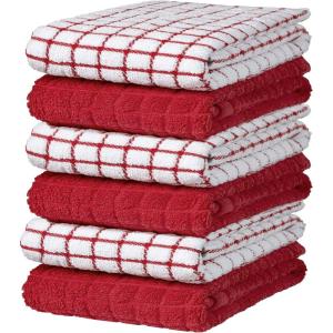 Bumble Kitchen Towels | 100% Cotton Dish Towels with Hanging Loop | 16″x 28″ | 380GSM | Absorbent Kitchen Towel Set | 6 Pack, Aqua(Red)