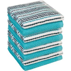 Kitchen Towels 16”x 26” – 6 Pack | Large Cotton Dish Towels | Popcorn Stripe Design | 430 GSM Highly Absorbent with Hanging Loop | Gray(Aqua)