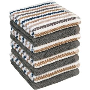 Kitchen Towels 16”x 26” – 6 Pack | Large Cotton Dish Towels | Popcorn Stripe Design | 430 GSM Highly Absorbent with Hanging Loop | Gray(Grey – Wide Stripes)