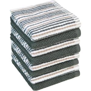 Kitchen Towels 16”x 26” – 6 Pack | Large Cotton Dish Towels | Popcorn Stripe Design | 430 GSM Highly Absorbent with Hanging Loop | Gray(Grey)