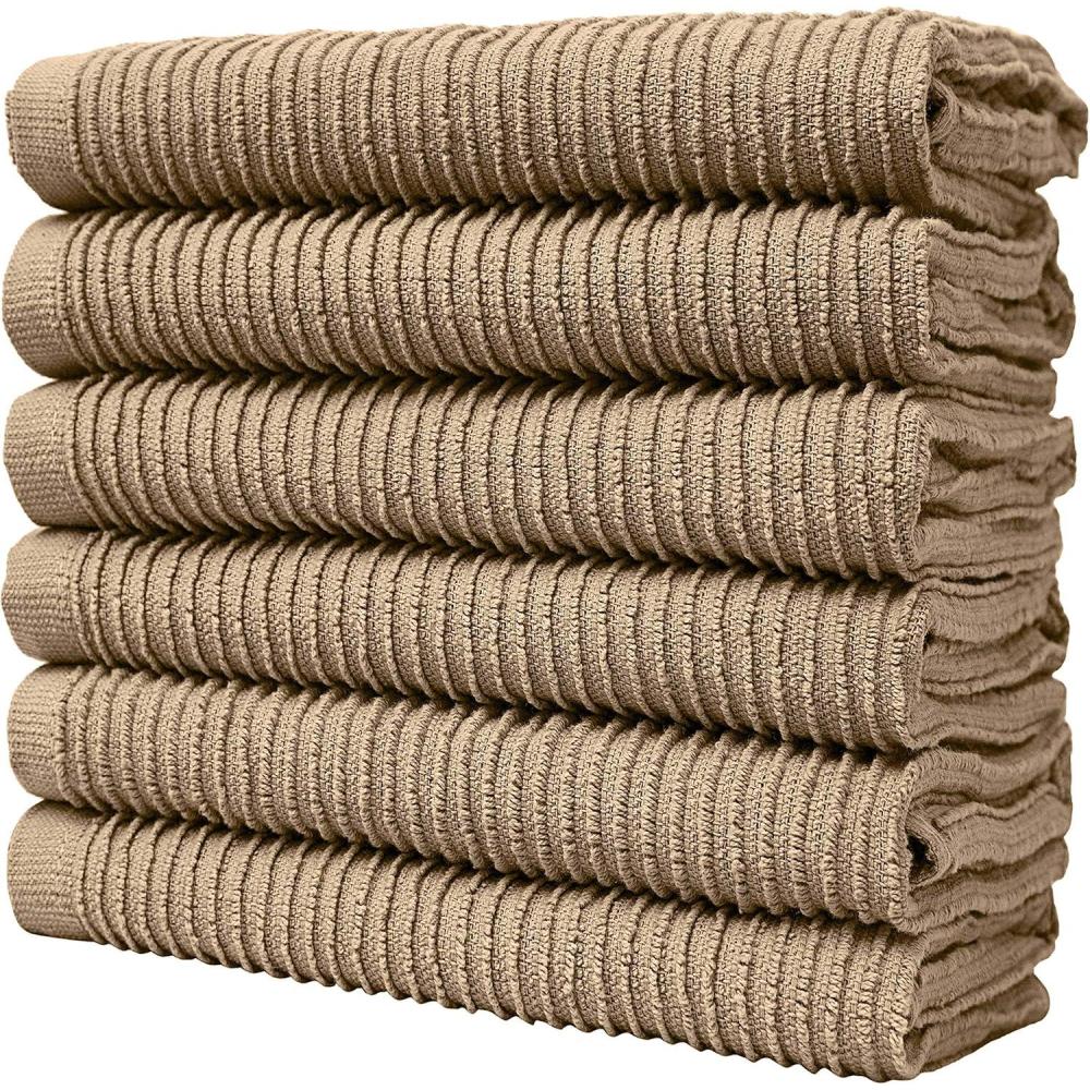 imagePremium Kitchen Towels 16x 28 6 Pack 3 pc Yarn Dyed  3 Solid  Multiple Kitchen Towel Set Design  380 GSM Highly Absorbent Tea Towels Set with Hanging Loop TanWeave DesignTan