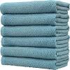 Premium Kitchen Towels (16”x 28”, 6 Pack), 3 pc Yarn Dyed + 3 Solid – Multiple Kitchen Towel Set Design – 380 GSM Highly Absorbent Tea Towels Set with Hanging Loop (Tan,Weave Design)(Aqua)