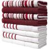 Premium Kitchen Towels (16”x 28”, 6 Pack), 3 pc Yarn Dyed + 3 Solid – Multiple Kitchen Towel Set Design – 380 GSM Highly Absorbent Tea Towels Set with Hanging Loop (Tan,Weave Design)(Red)