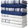 Premium Kitchen Towels (16”x 28”, 6 Pack), 3 pc Yarn Dyed + 3 Solid – Multiple Kitchen Towel Set Design – 380 GSM Highly Absorbent Tea Towels Set with Hanging Loop (Tan,Weave Design)(Blue)