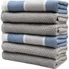Premium Kitchen Towels (16”x 28”, 6 Pack), 3 pc Yarn Dyed + 3 Solid – Multiple Kitchen Towel Set Design – 380 GSM Highly Absorbent Tea Towels Set with Hanging Loop (Tan,Weave Design)(Aqua Grey)
