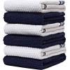 Premium Kitchen Towels (16”x 28”, 6 Pack), 3 pc Yarn Dyed + 3 Solid – Multiple Kitchen Towel Set Design – 380 GSM Highly Absorbent Tea Towels Set with Hanging Loop (Tan,Weave Design)(Navy Blue)