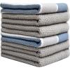 Premium Kitchen Towels (16”x 28”, 6 Pack), 3 pc Yarn Dyed + 3 Solid – Multiple Kitchen Towel Set Design – 380 GSM Highly Absorbent Tea Towels Set with Hanging Loop (Tan,Weave Design)(Aqua Grey)