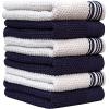 Premium Kitchen Towels (16”x 28”, 6 Pack), 3 pc Yarn Dyed + 3 Solid – Multiple Kitchen Towel Set Design – 380 GSM Highly Absorbent Tea Towels Set with Hanging Loop (Tan,Weave Design)(Navy Blue)