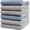 Premium Kitchen Towels (16”x 28”, 6 Pack), 3 pc Yarn Dyed + 3 Solid – Multiple Kitchen Towel Set Design – 380 GSM Highly Absorbent Tea Towels Set with Hanging Loop (Tan,Weave Design)(Aqua Grey)